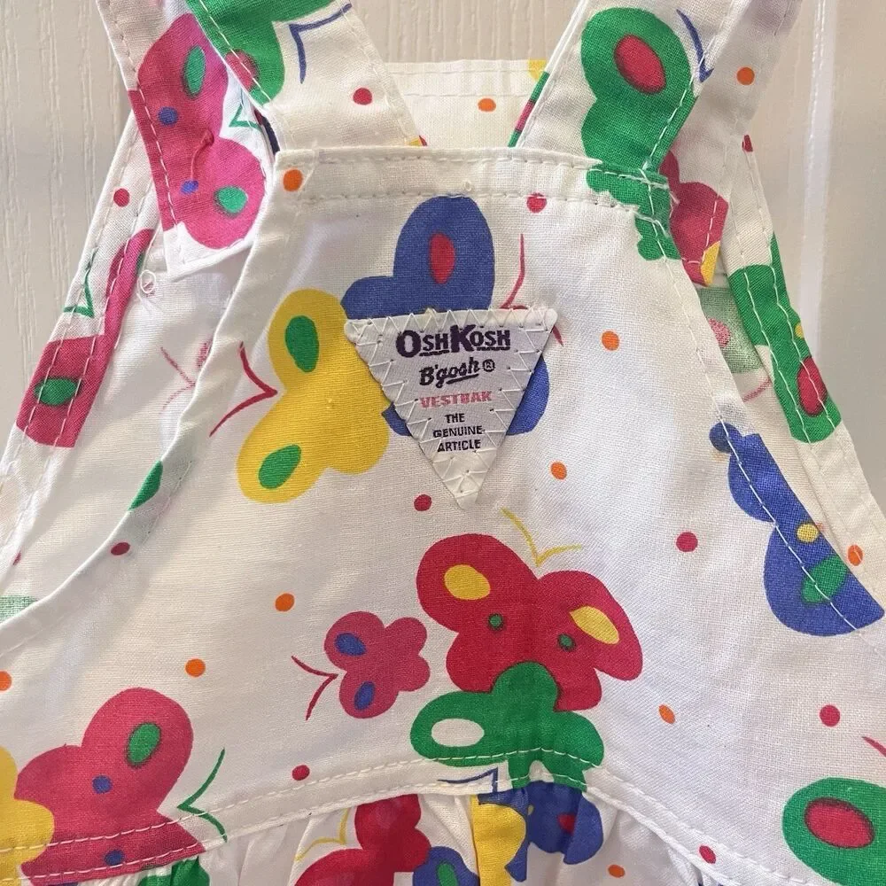 Vintage Oshkosh B'gosh Butterfly Overall Shorts Shortalls USA Girls 6X w/ TAGS